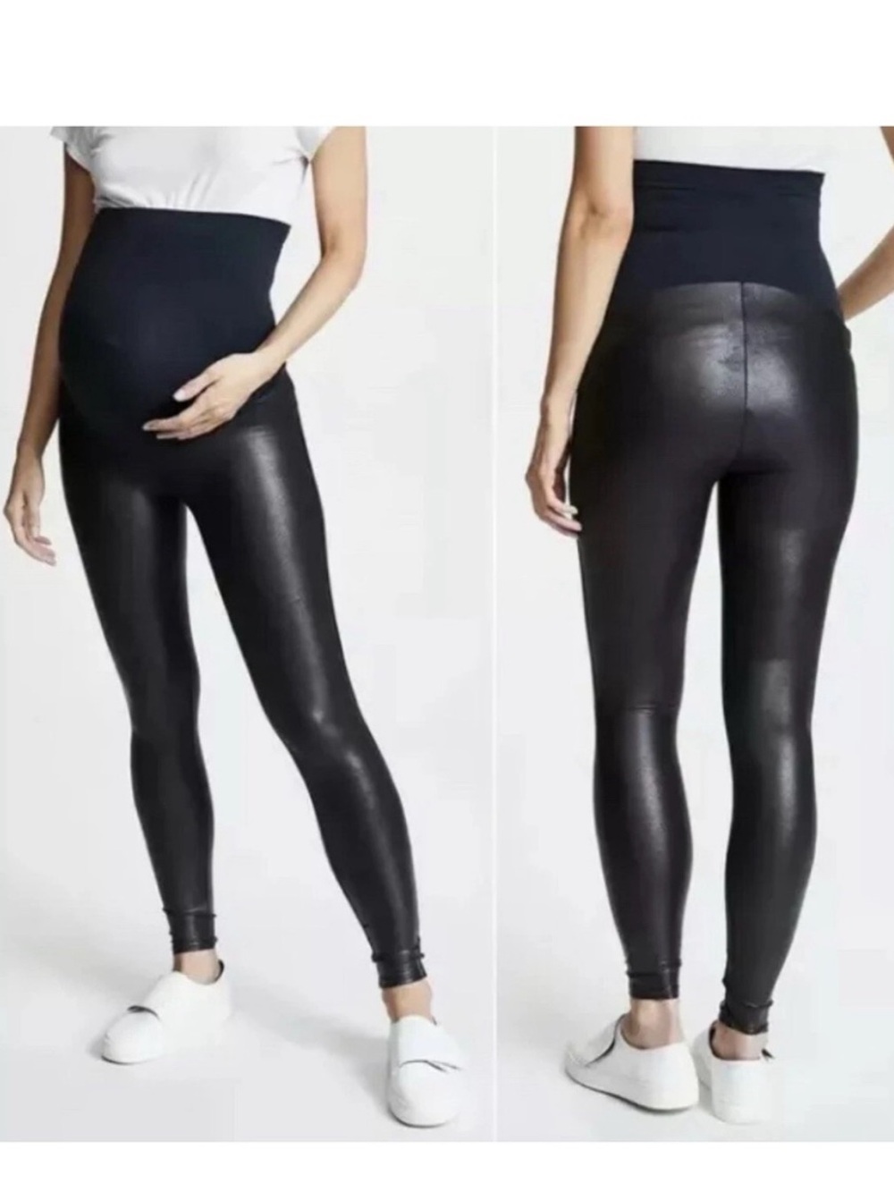 Spanx Mama Faux Leather Leggings Maternity Size S Over The Belly Supportive